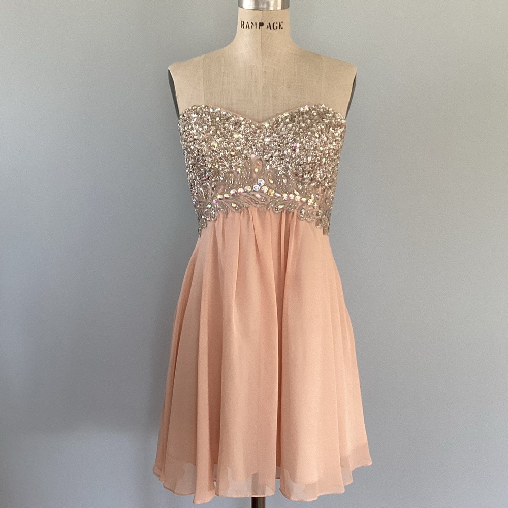 Decode 1.8 Strapless Beaded Bodice Peach Dress Size 8